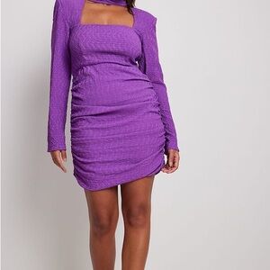 Purple Ruched Bodycon Dress with Long Sleeves